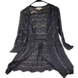 Rebellion Girls BLACK STUDDED LACE FAUX SUEDE CARDIGAN DUSTER Size Small